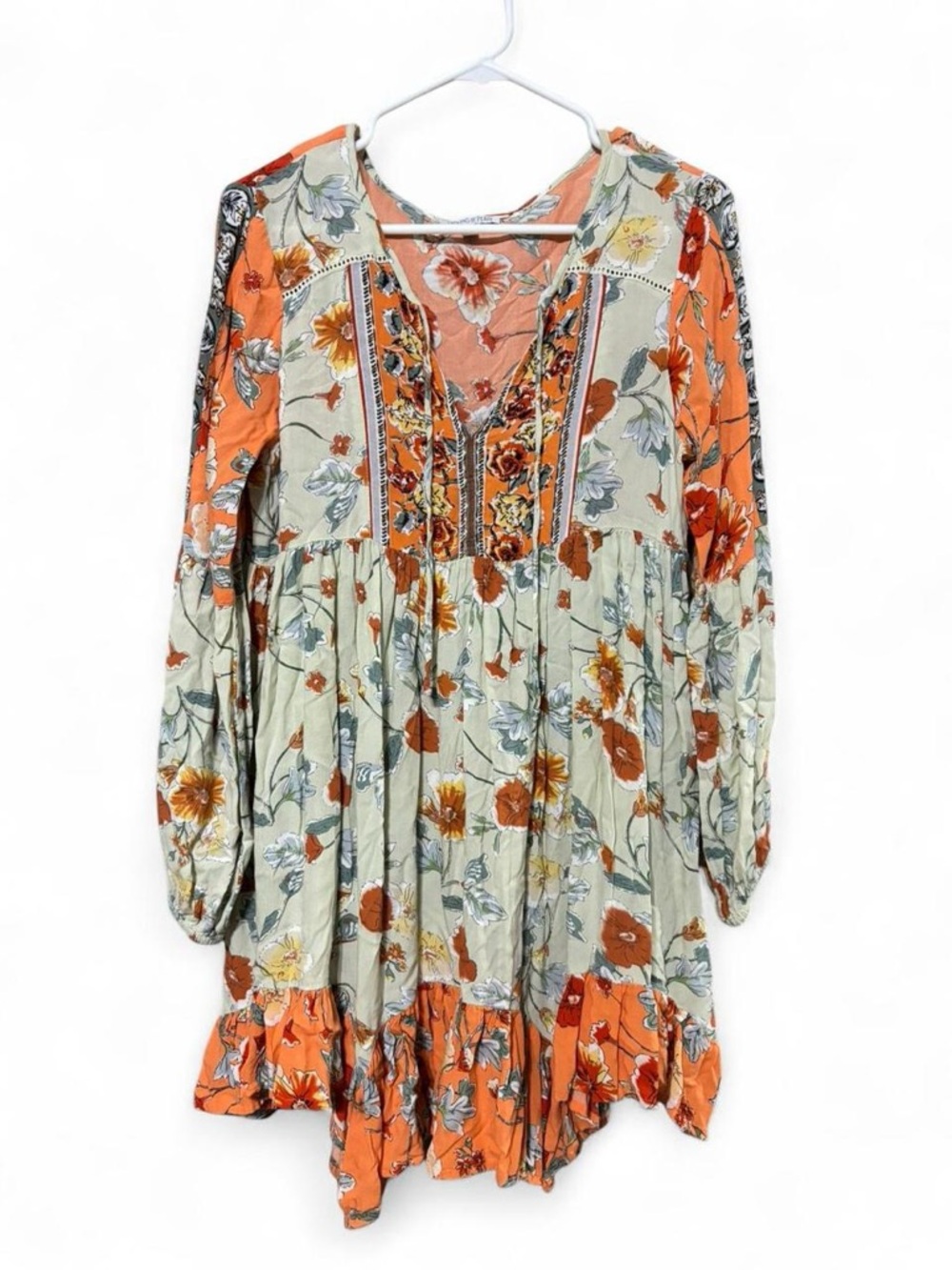 Patrons of Peace Floral Tunic Dress in Orange and Sage